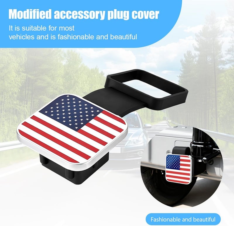 Sandfren 2 Inch Trailer Hitch Cover, American Flag Vehicle Square Mouth Protection Hook Dust-Proof Plug Cap, Auto Receiver Tube Hitch Plug Insert Accessories, Universal for SUV Truck RV (Silver/Red - Image 5